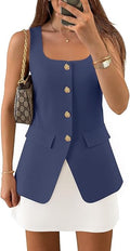 Summer Casual Sleeveless Suit Vest for Women Square Neck Button Down Work Business Blazer
