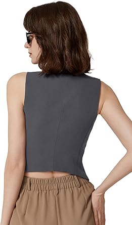 Womens V Neck Vest Top Sleeveless Button Down Fully Lined Solid Going Out Crop Tops