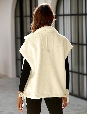 Women's Fuzzy Fleece Vest Oversized Sleeveless Sherpa Jacket Warm Button Down Gilet Outerwear with Pockets